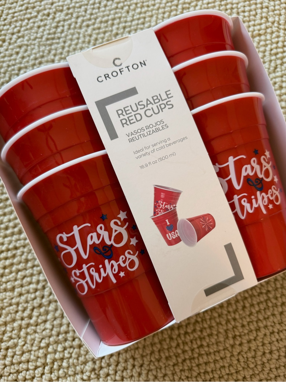 6 piece reusable patriotic red cups - crofton!